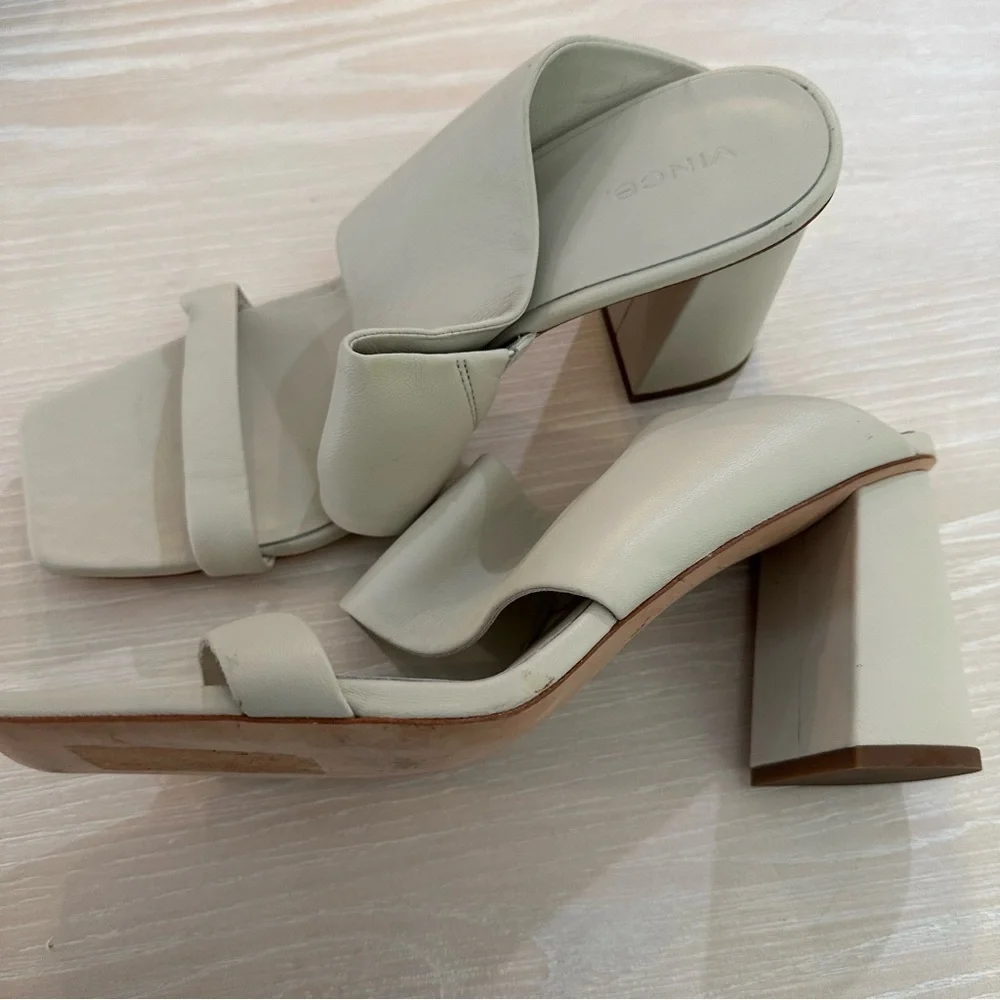 NEW Vince Nessia‎ Sandal Block Heel Off White Leather Women's 11 MSRP $325